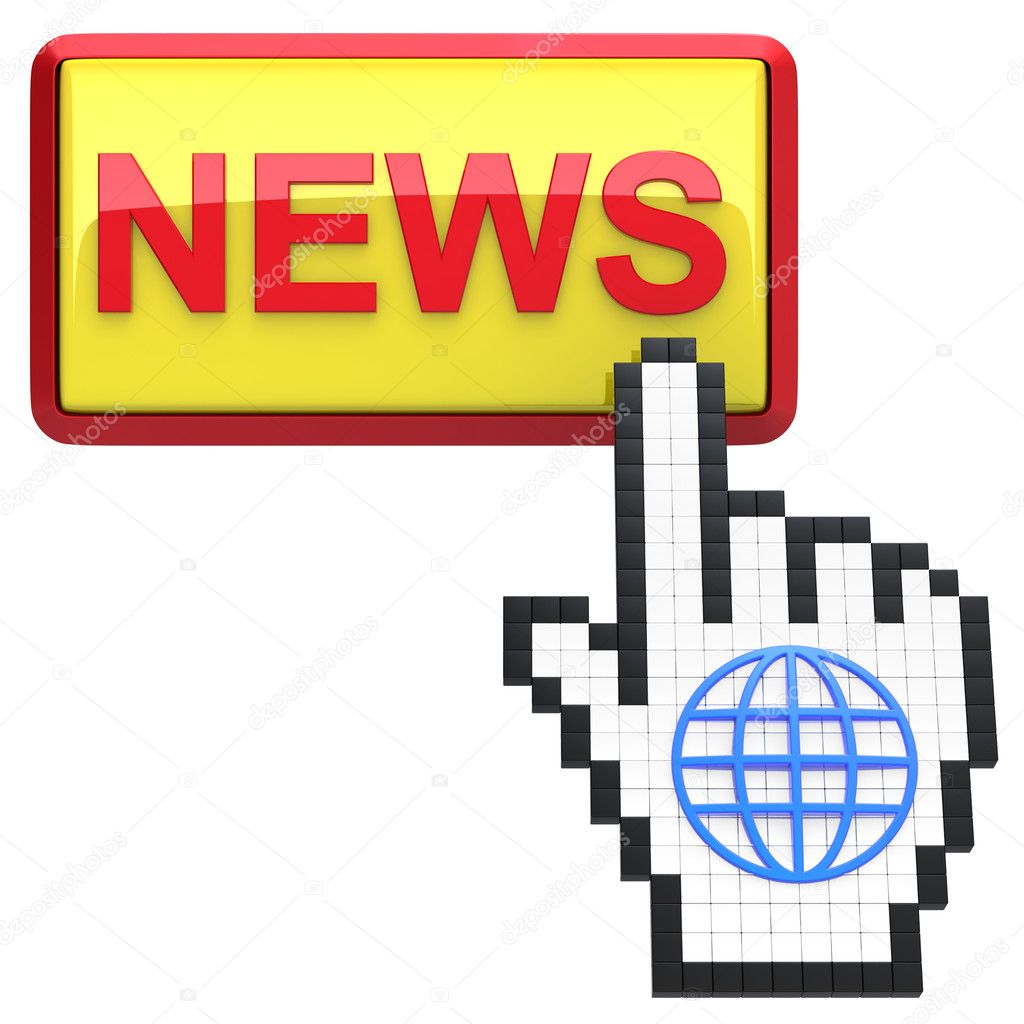 News button and hand cursor with icon of the globe.
