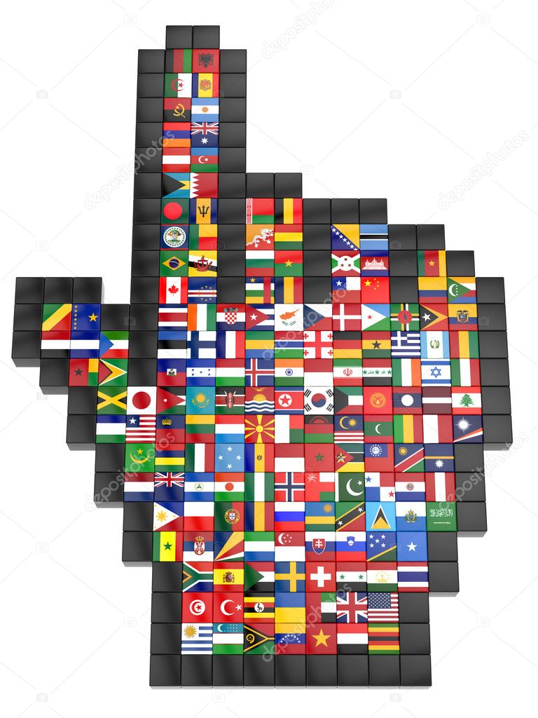 Abstract 3d cursor with flags of the world