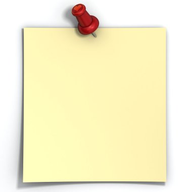 Blank yellow love note paper is pinned by pin with heart. clipart