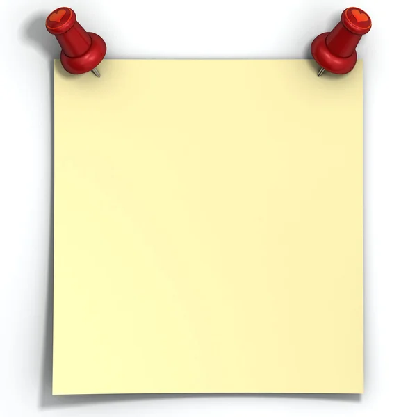 Bianco carta nota d'amore giallo è bloccato da due perni con cuori . — Foto Stock