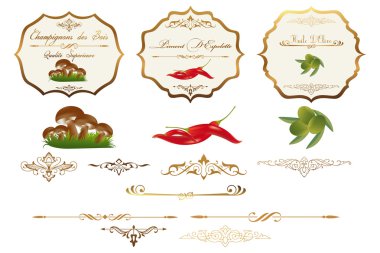 Hand drawn food related vintage labels clipart