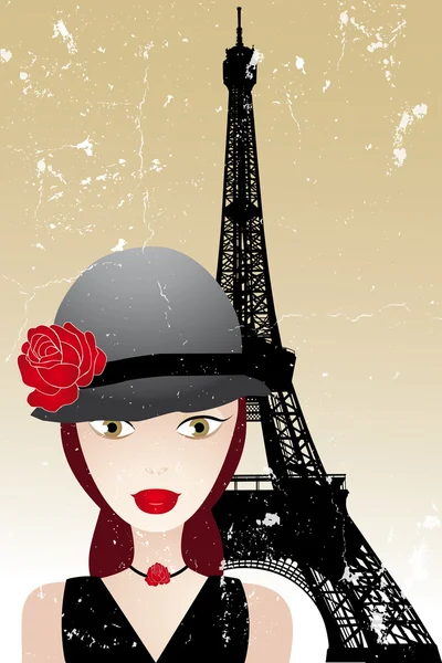 Vintage affisch med vacker flicka i paris — Stock vektor
