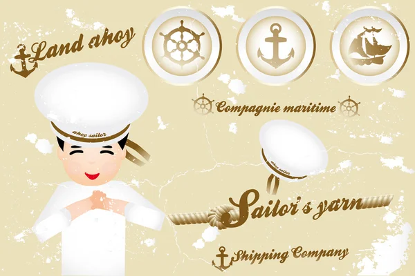 Vintage nautical design elements and sailor — Stock Vector