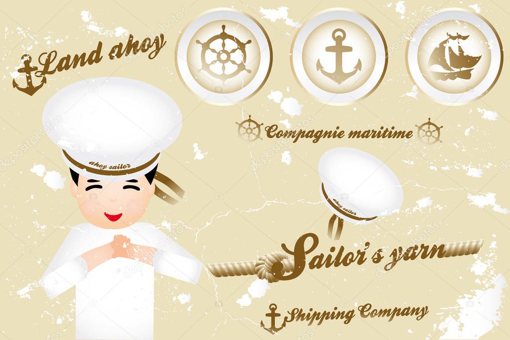 Vintage nautical design elements and sailor