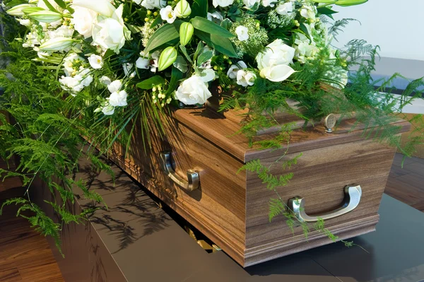 Coffin in morgue — Stock Photo, Image