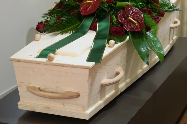 Coffin in morgue — Stock Photo, Image