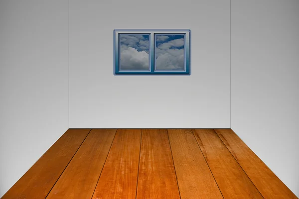 Parede branca vazia e piso de madeira — Fotografia de Stock
