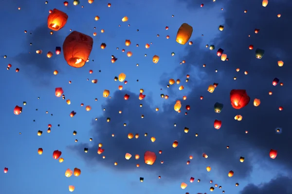 Multi-colored lanterns in the sky Royalty Free Stock Photos
