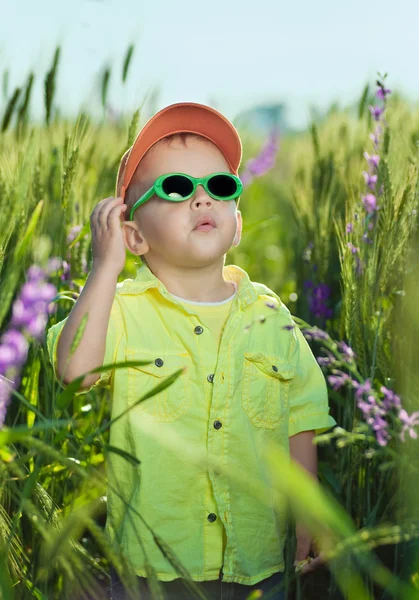 Pojken i fältet av färger — Stockfoto