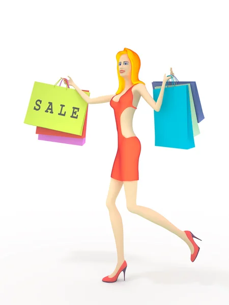 stock image Girl with bags to shopping isolated