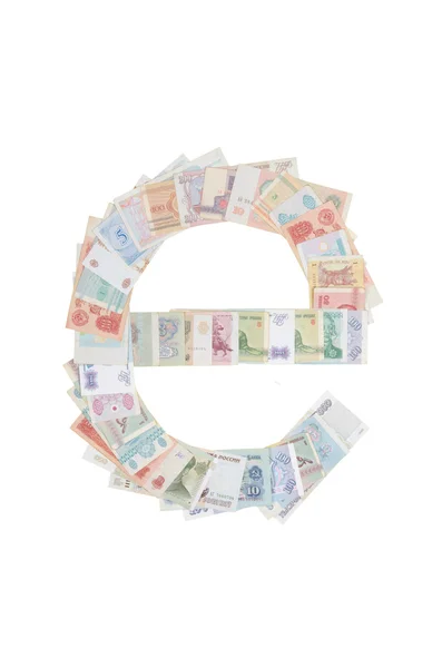 Letter e from money — Stock Photo, Image