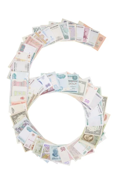 Numer 6 z pieniędzy — Zdjęcie stockowe