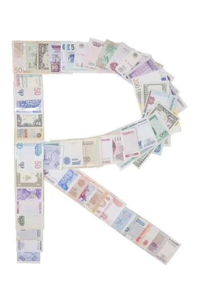 Písmeno r z peněz — Stock fotografie