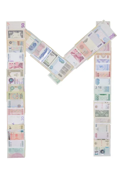 Carta M de dinheiro — Fotografia de Stock
