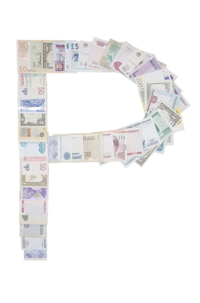 Litera p z pieniędzy — Zdjęcie stockowe