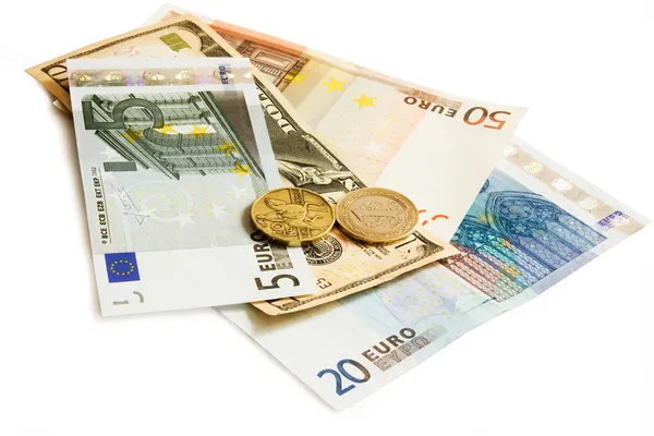 Dollars euro turkish lira and czech money — Stock Photo, Image