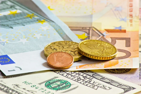 Dólares en euros y dinero checo Imagen De Stock