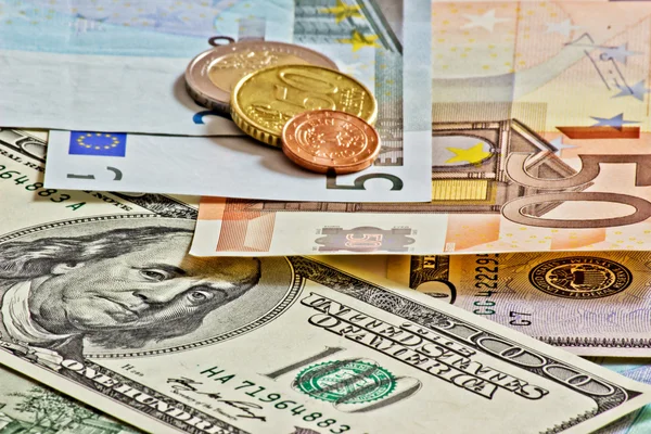 Dólares en euros y dinero checo —  Fotos de Stock