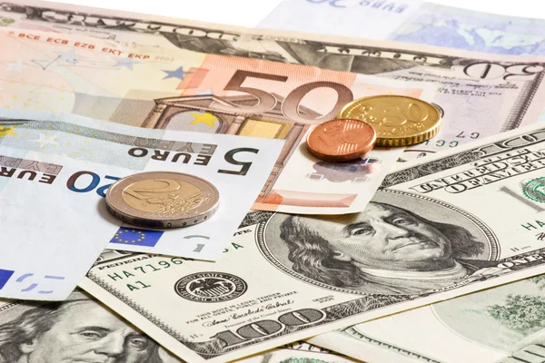Dólares en euros y dinero checo —  Fotos de Stock