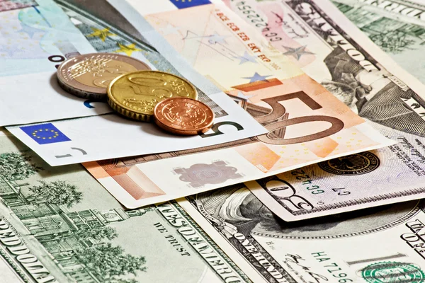 Dollar Euro und tschechisches Geld — Stockfoto