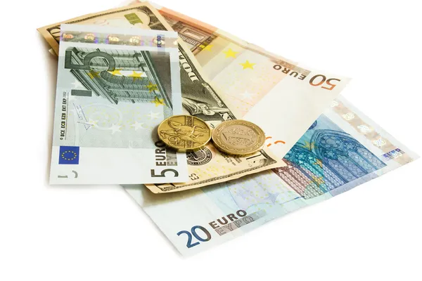 Dollars Euro Turkish lira and Czech money Stock Photo