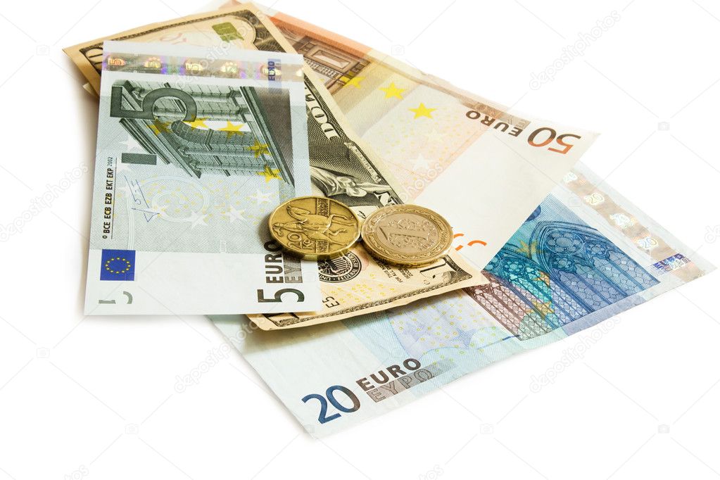 Dollars Euro Turkish lira and Czech money