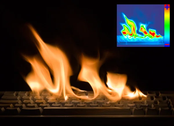 Burning Keyboard with Thermal Image — Stock Photo, Image