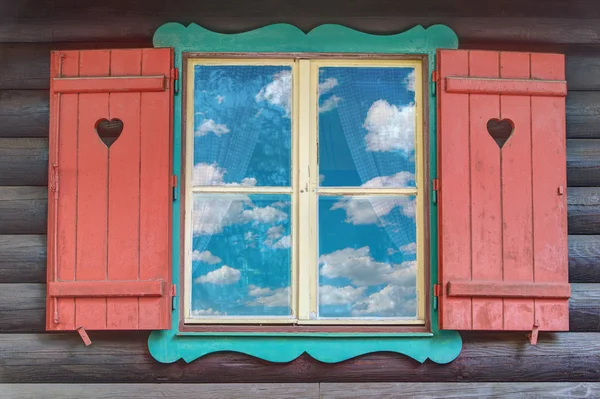 Fa faház ablak — Stock Fotó