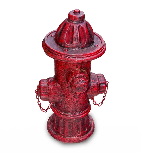 El viejo hidrante rojo para la lucha contra el fuego aislado en el fondo blanco — Foto de Stock