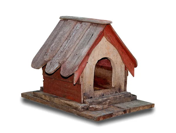 Drewniane z birdhouse na białym tle — Zdjęcie stockowe