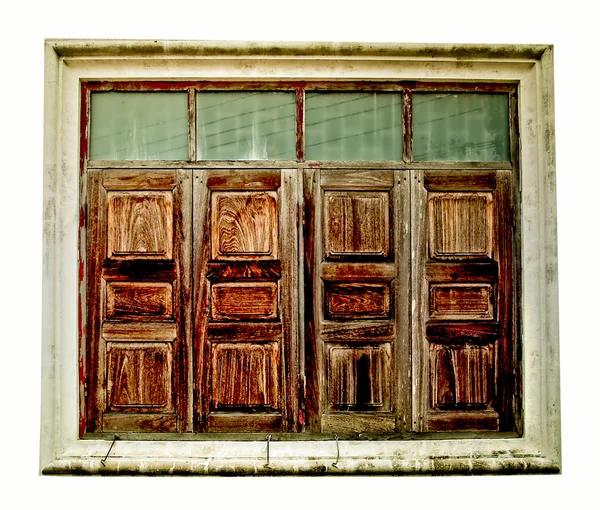 A janela de madeira velha isolada no fundo branco — Fotografia de Stock