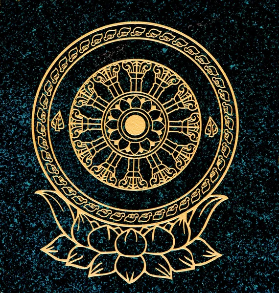 Złoty wzór świątyni znacznik granicy na podłogi granitowe — Zdjęcie stockowe