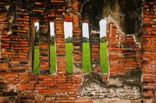 佛地位和在大城扫管笏玛哈泰寺寺的废墟 — 图库照片