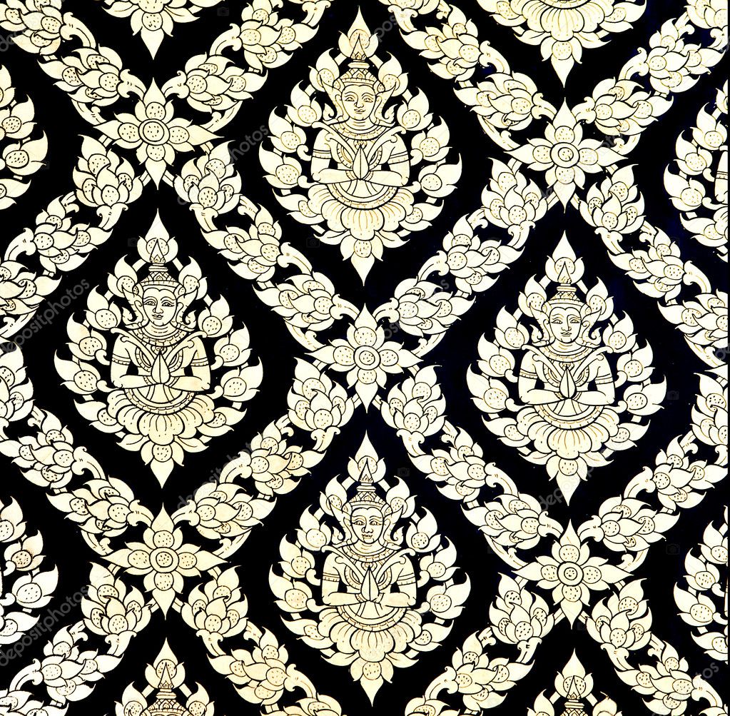 The Traditional Thai style art golden painting pattern on the wa