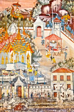 The Thai art of religion on wall of temple clipart
