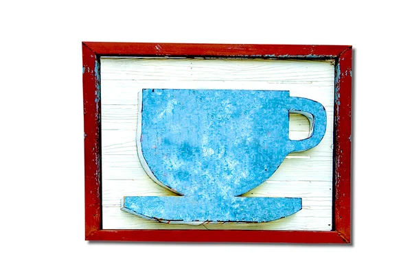 El tablero viejo de madera de una taza de café aislado sobre fondo blanco — Foto de Stock