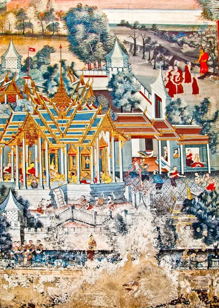 De Thaise kunst van de geloofsovertuiging op de muur van de tempel — Stockfoto