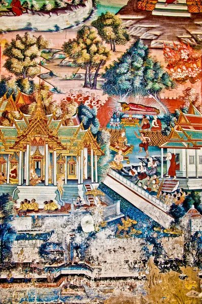 Художественная тайская картина на стене в храме — стоковое фото