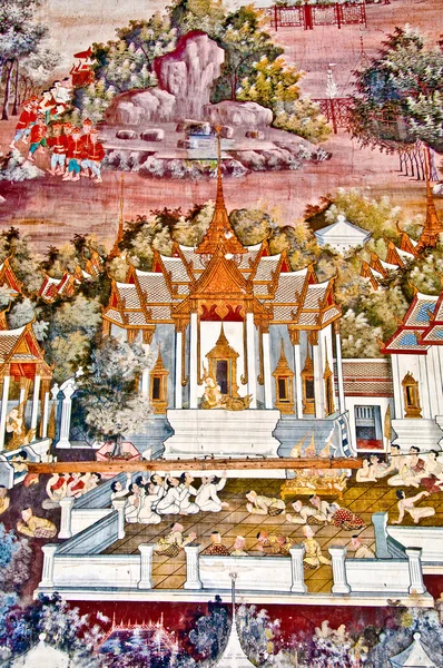 Arte thai pittura su parete nel tempio — Foto Stock