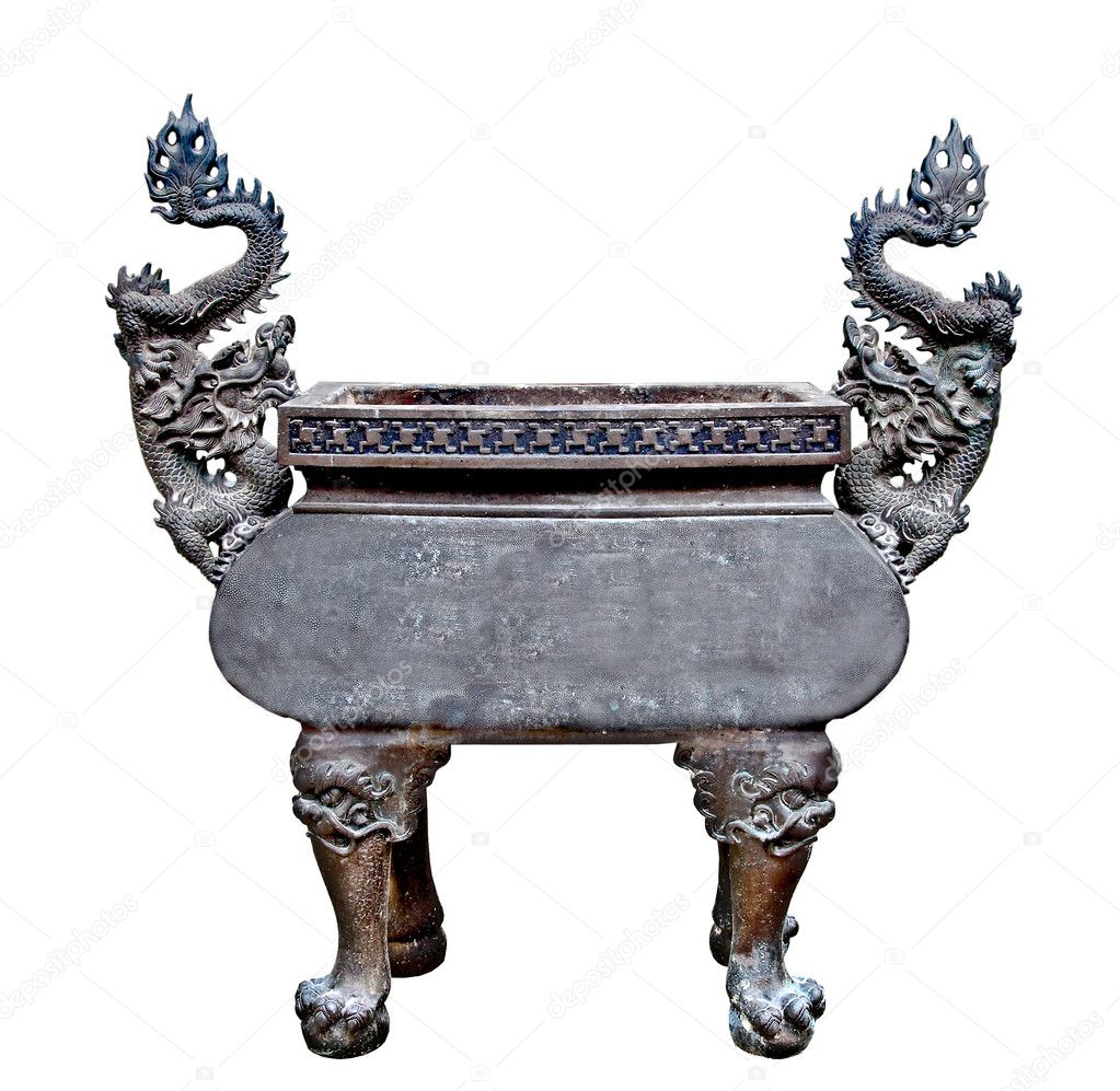 The Old steel dragon Incense burner isolated on white background