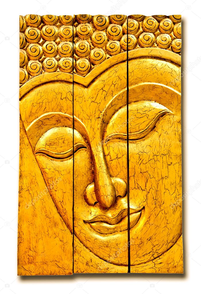 The Carving wood of buddha status isolated on white background
