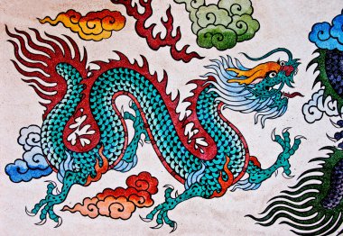 The Colorful of old painting dragon on wall in joss house clipart