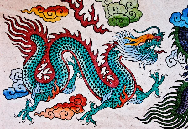 Le coloré de vieux dragon de peinture sur le mur dans joss maison — Photo