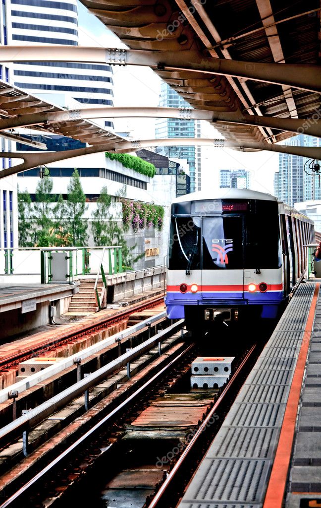 BANGKOK, THAILAND - JUNE 25: The Tracks of train on sky train in