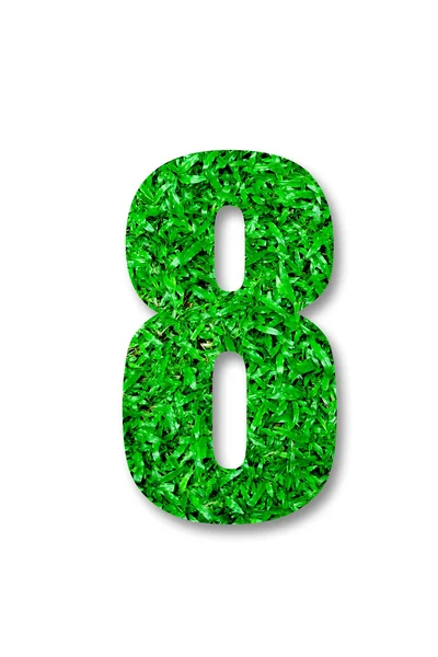 Liczba osiem zielona trawa na białym tle — Zdjęcie stockowe