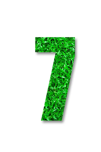 Ο αριθμός των επτά πράσινο γρασίδι που απομονώνονται σε λευκό φόντο — Φωτογραφία Αρχείου