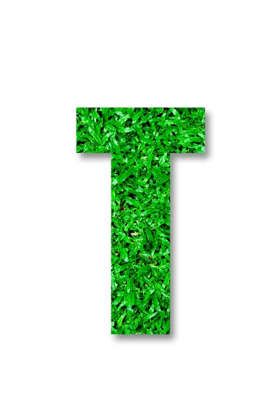 Beyaz arka plan üzerinde izole t yeşil çim alfabesi — Stok fotoğraf