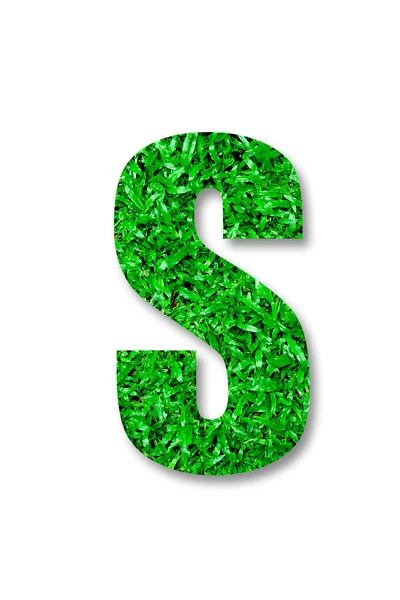 O alfabeto de grama verde de s isolado no fundo branco — Fotografia de Stock