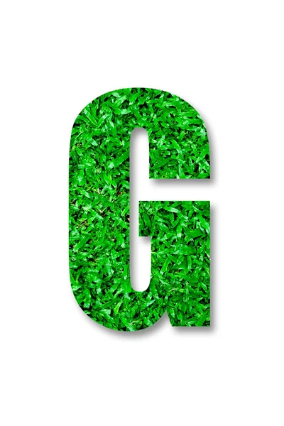 Beyaz arka plan üzerinde izole g yeşil çim alfabesi — Stok fotoğraf