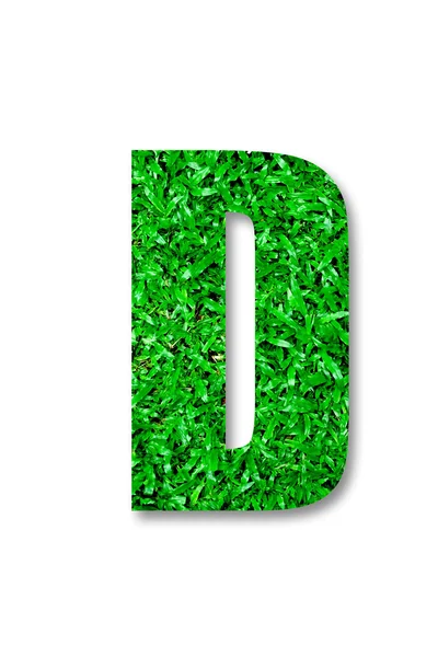 Zielona trawa alfabet d na białym tle — Zdjęcie stockowe